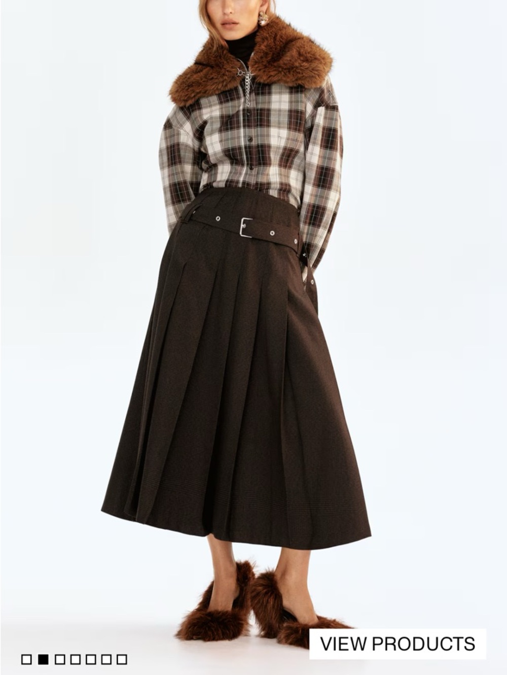 Plaid Brown & Cream Button-Down Shirt — Women's tapered Collared Top - Picture 10 of 12